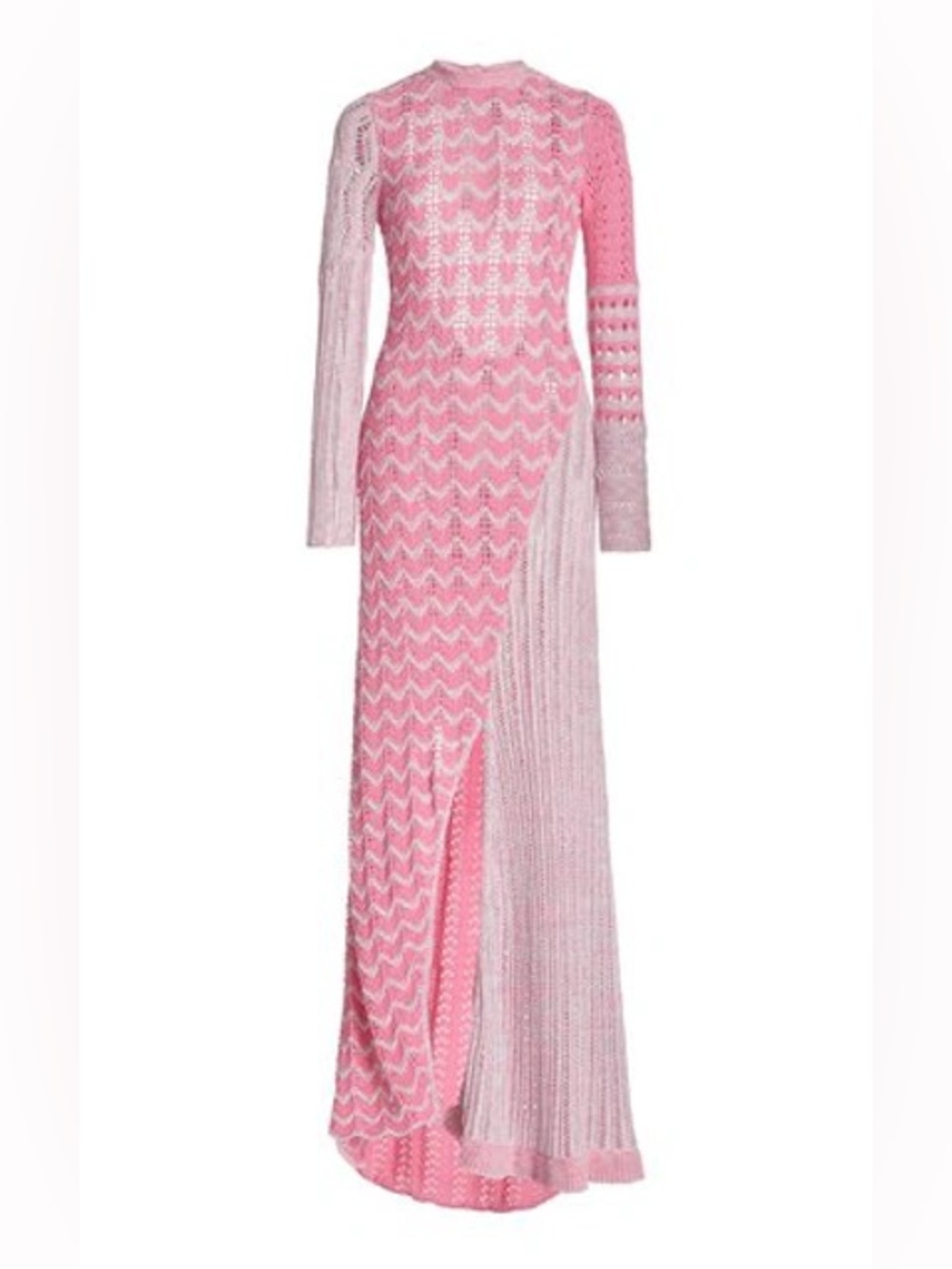 LoveShackFancy Two-Tone Pink Knit Long-Sleeve Maxi Dress